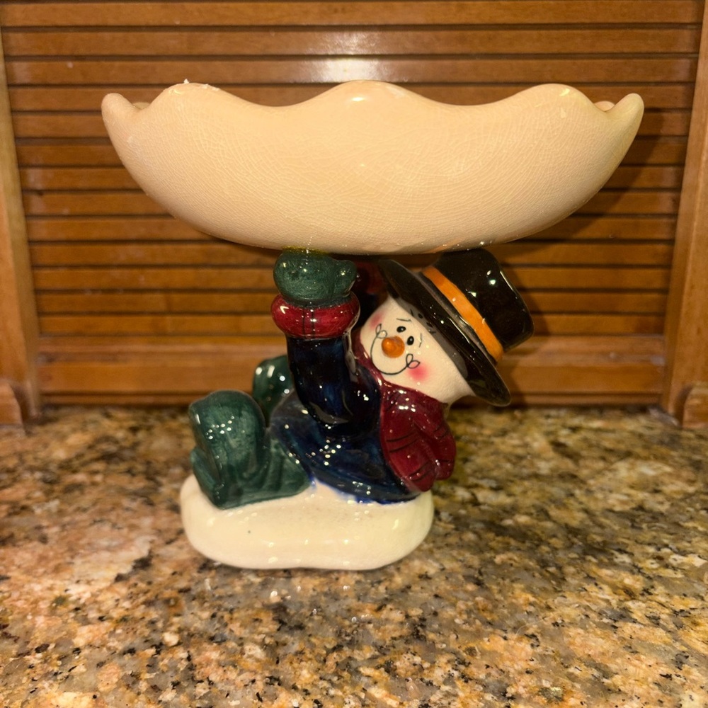 Festive Snowman Holiday Decor Bowl, candy dish or candle holder